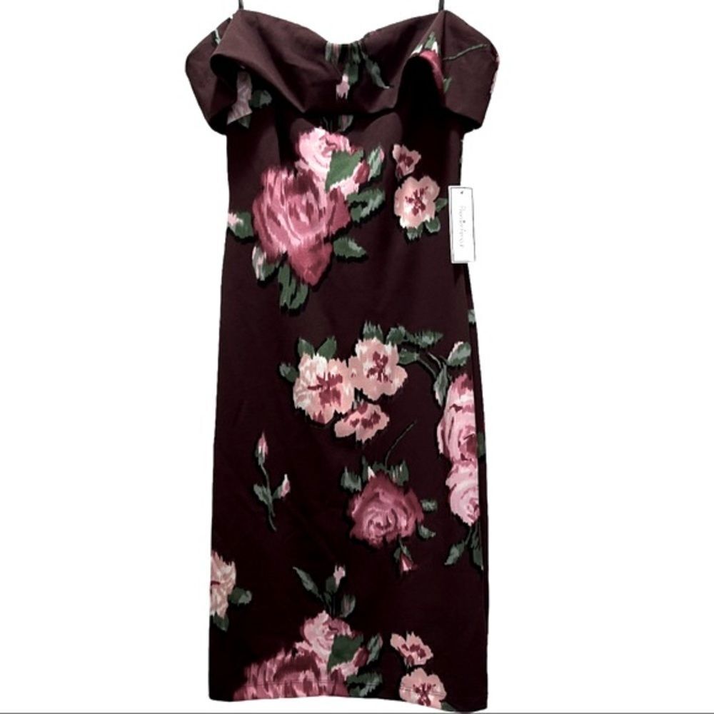 Off Shoulder WINE color Floral Body by  Premier Amour Dress Sz 4 NWT